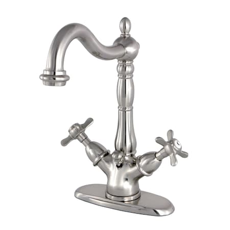 Kingston Brass Essex 2-Handle Bathroom Faucet W/Brass Pop-Up & Cover Plate, Nickel KS1438BEX